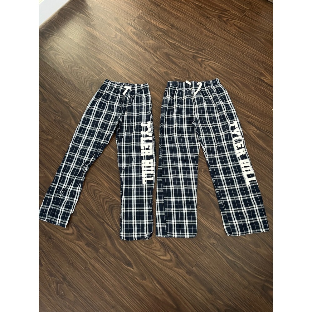 Tyler Hill Camp Pajama Pants Navy White Plaid Flannel Lounge Bottoms 2 Pairs